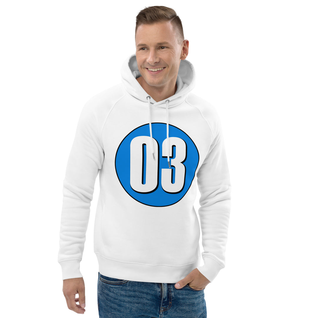 Unisex pullover hoodie: White on Blue 03