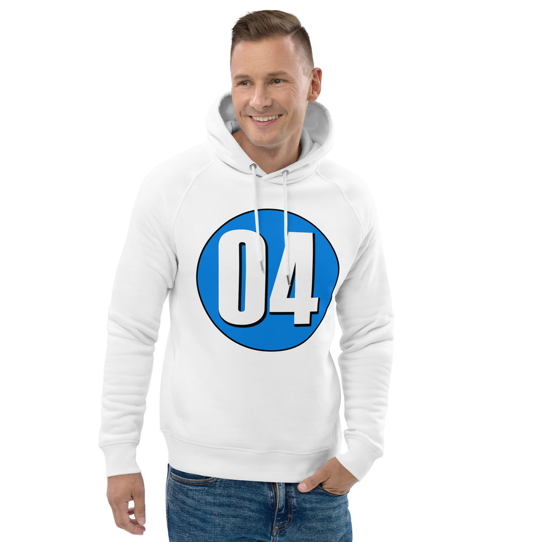 Unisex pullover hoodie: White on Blue 04