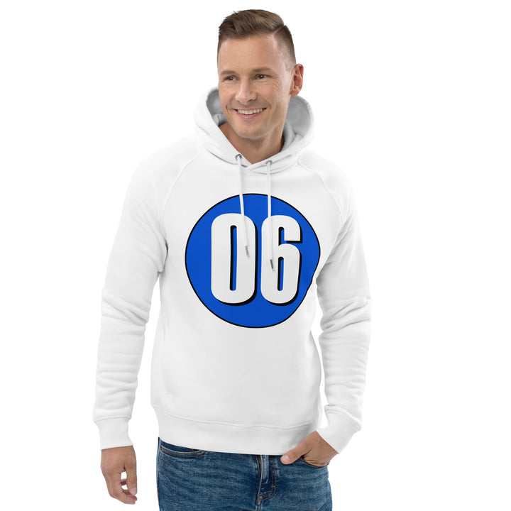 Unisex pullover hoodie: White on Periwinkle 06