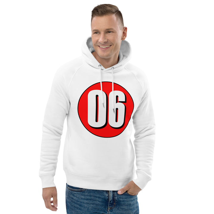 Unisex pullover hoodie: White on Red 06