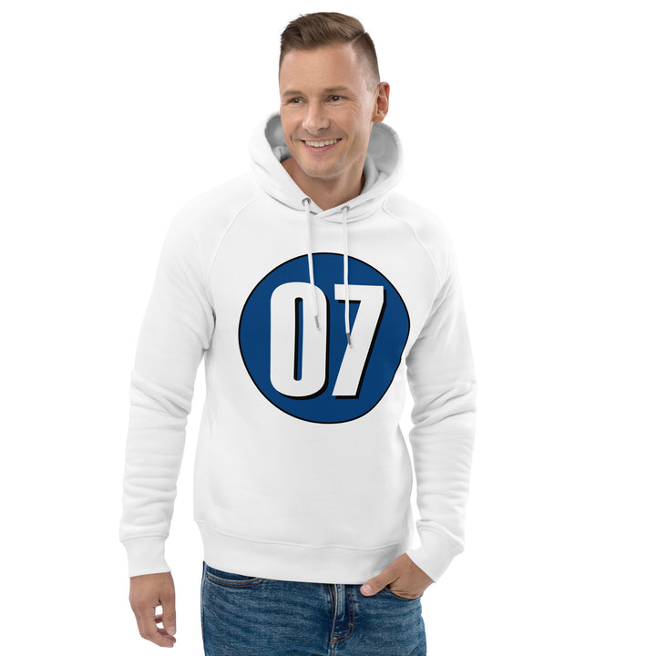 Unisex pullover hoodie: White on Navy Blue 07