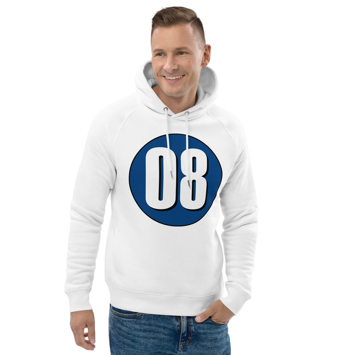 Unisex pullover hoodie: White on Navy Blue 08