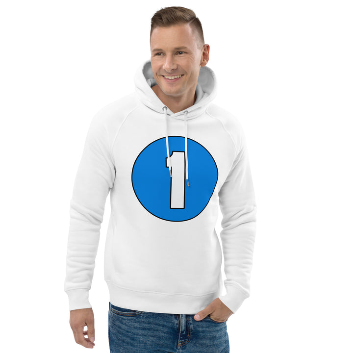 Unisex pullover hoodie: White on Blue 1