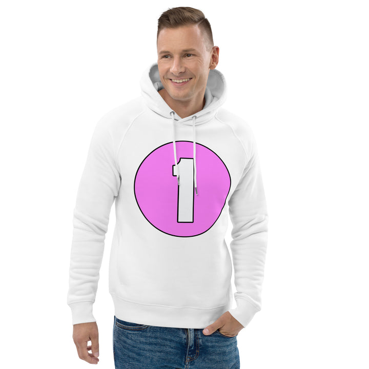 Unisex pullover hoodie: White on Pink 1