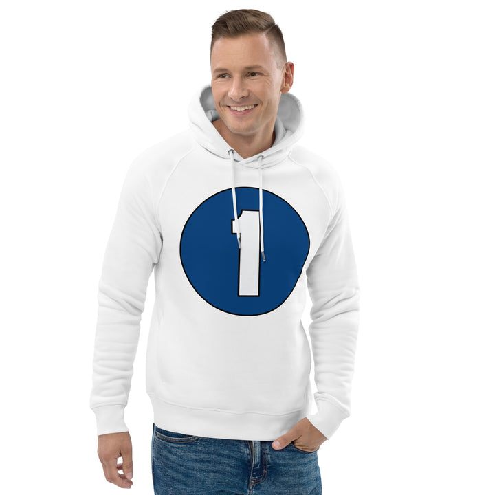 Unisex pullover hoodie: White on Navy Blue 1