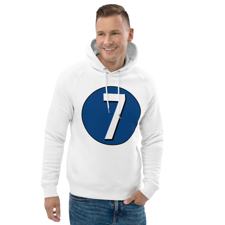 Unisex pullover hoodie: White on Navy Blue 7