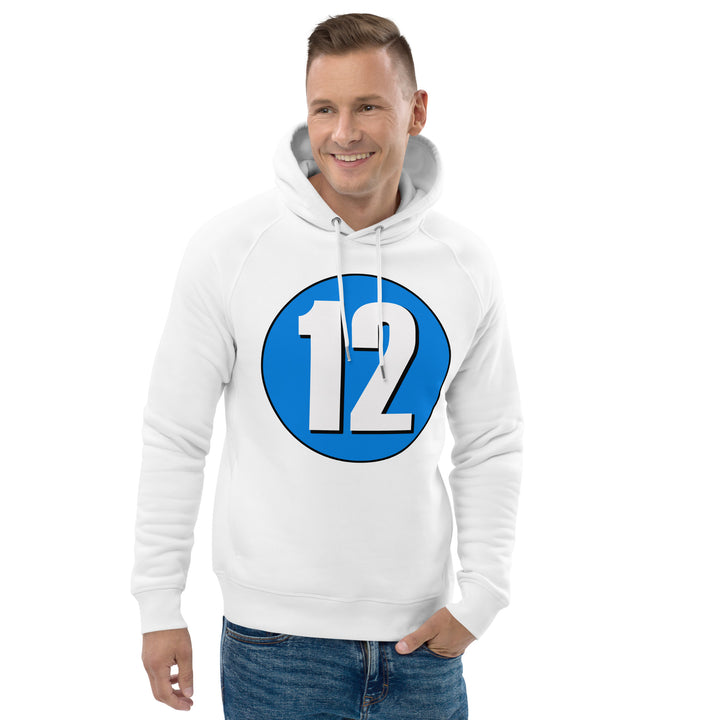 Unisex pullover hoodie: White on Blue 12