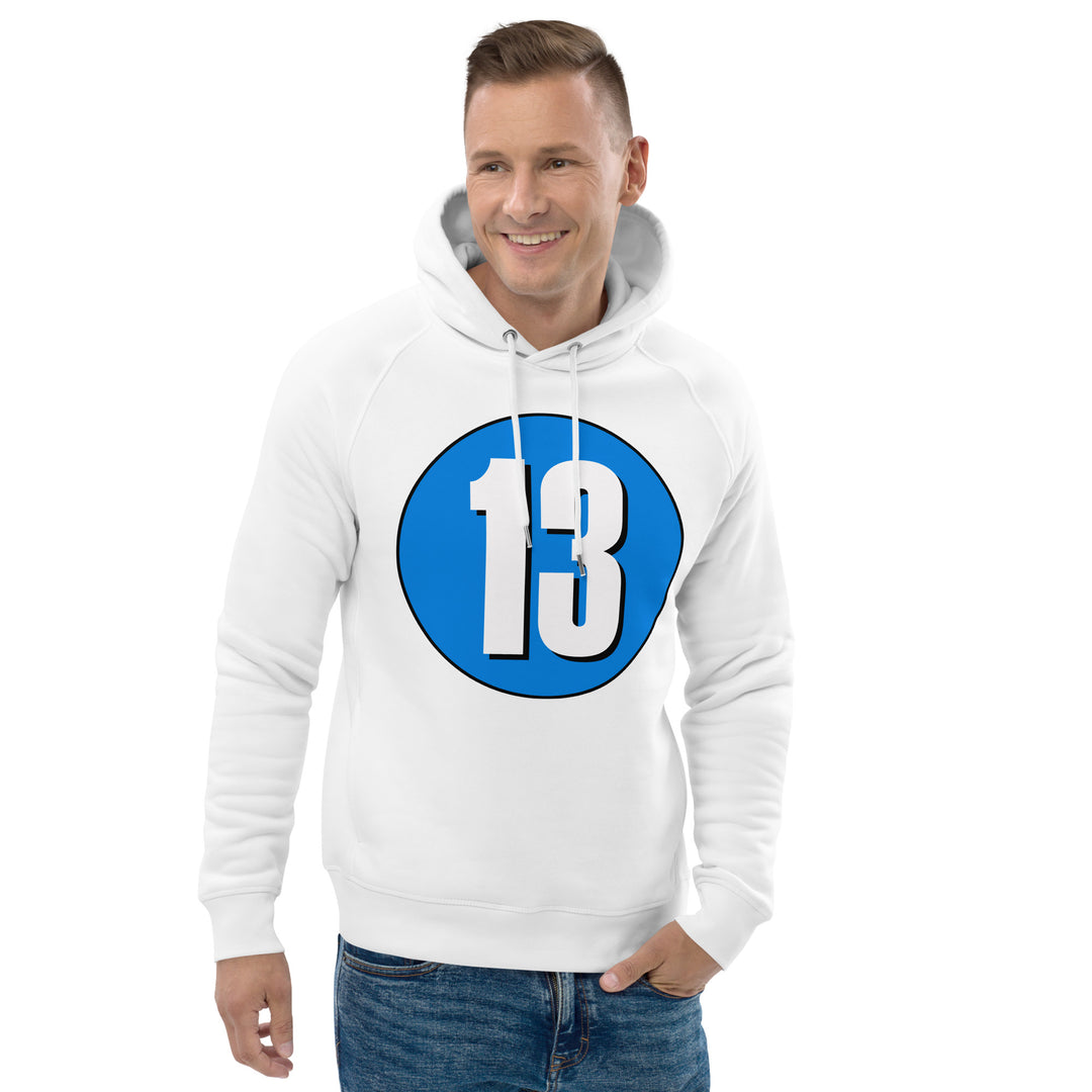 Unisex pullover hoodie: White on Blue 13