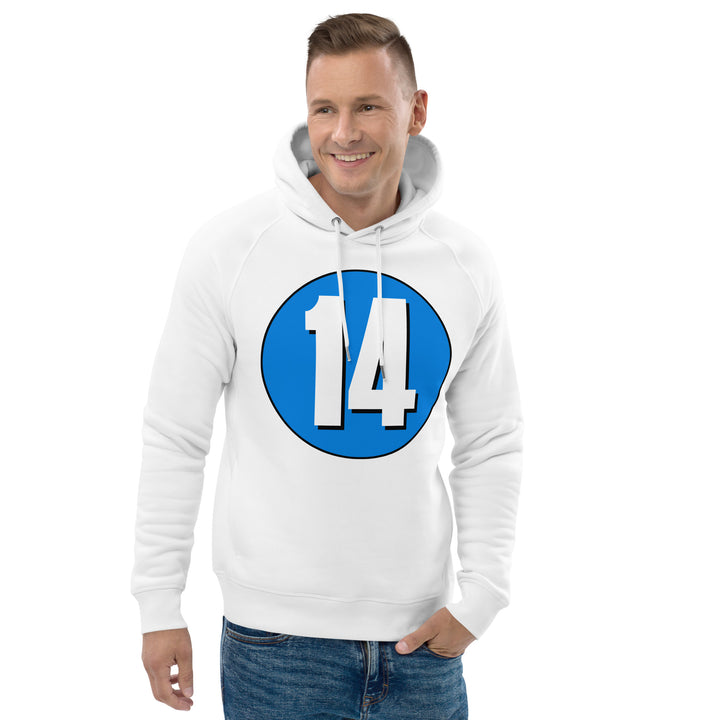 Unisex pullover hoodie: White on Blue 14