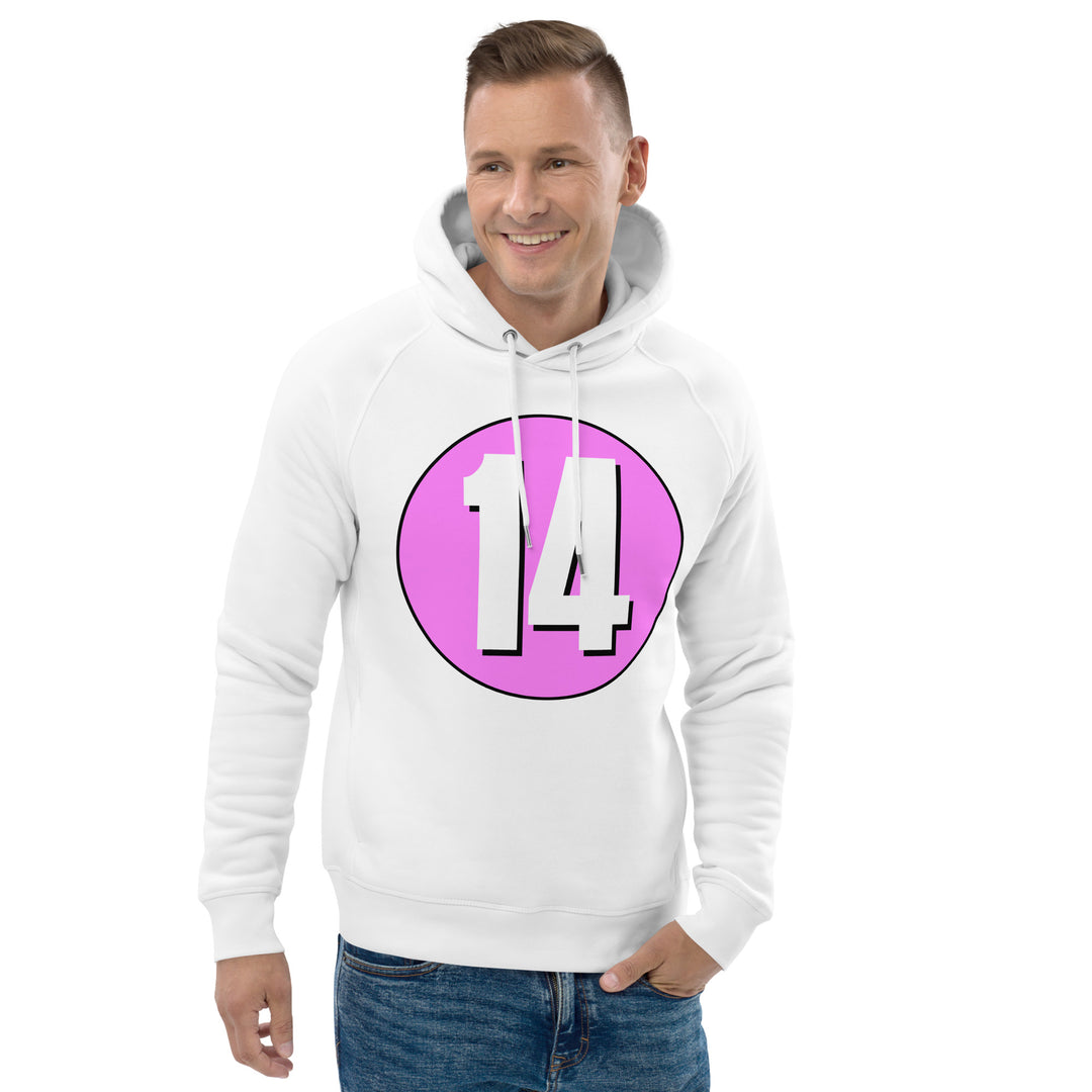 Unisex pullover hoodie: White on Pink 14