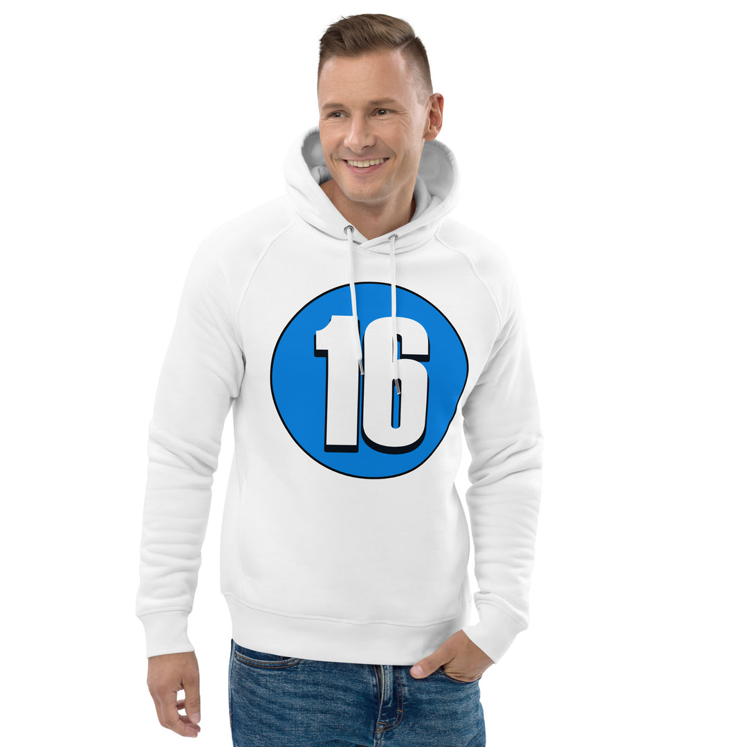 Unisex pullover hoodie: White on Blue 16