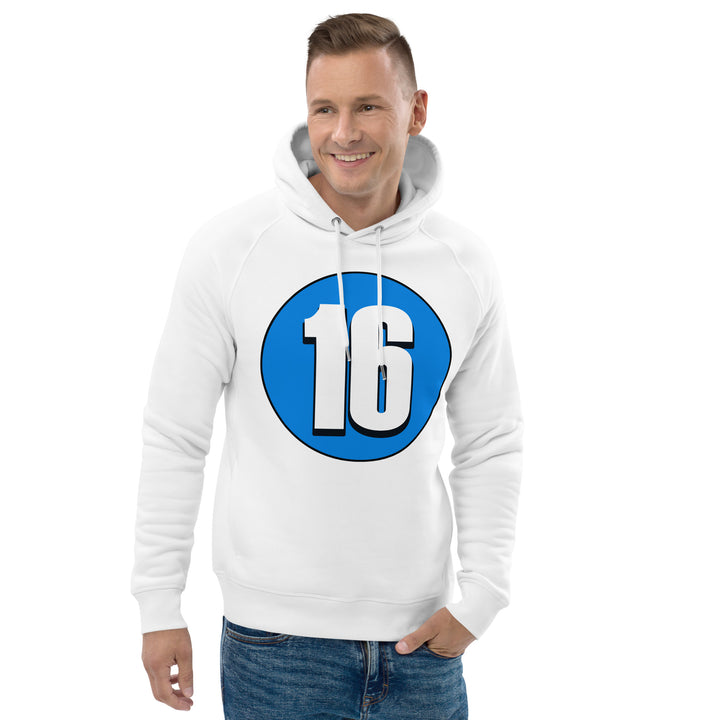 Unisex pullover hoodie: White on Blue 16