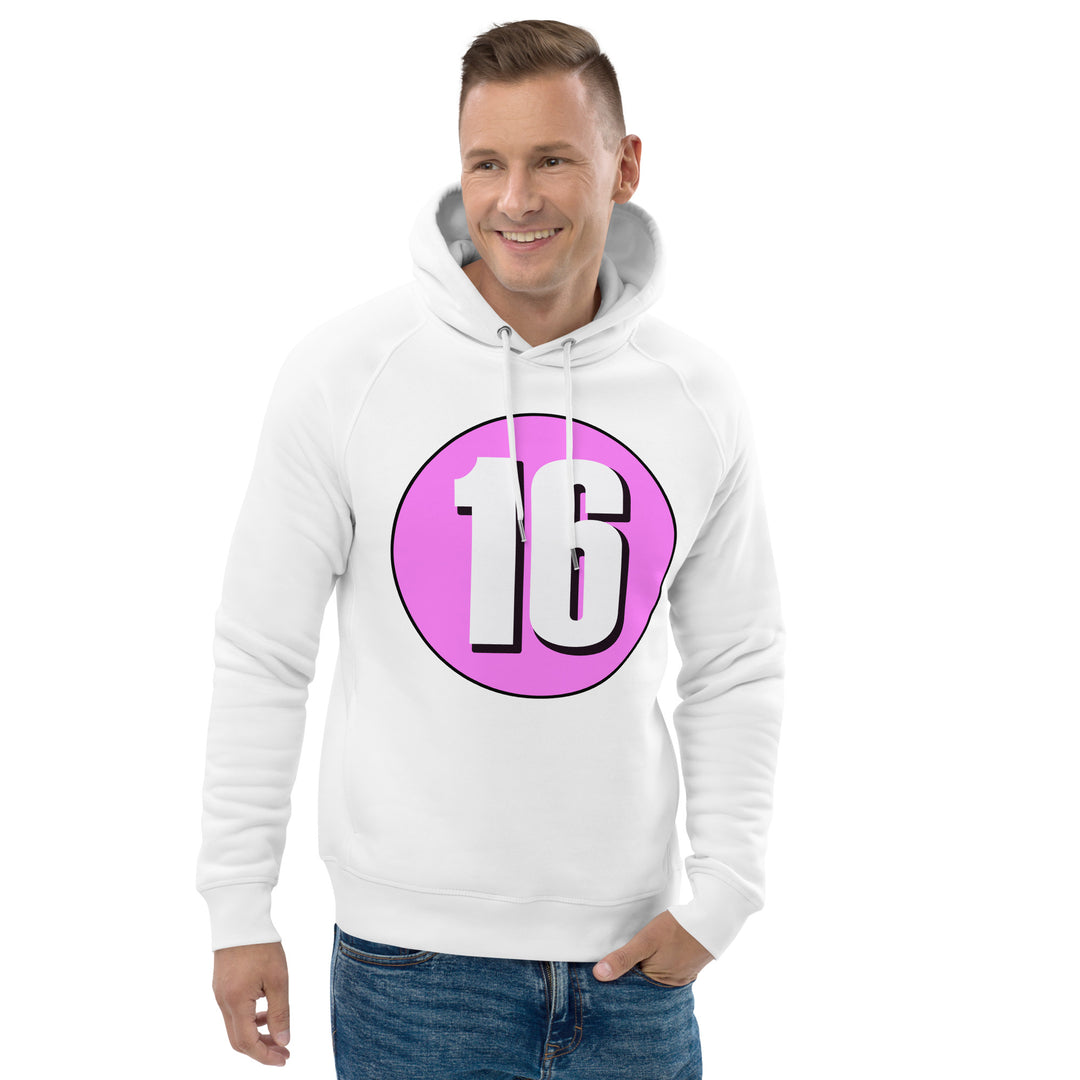 Unisex pullover hoodie: White on Pink 16