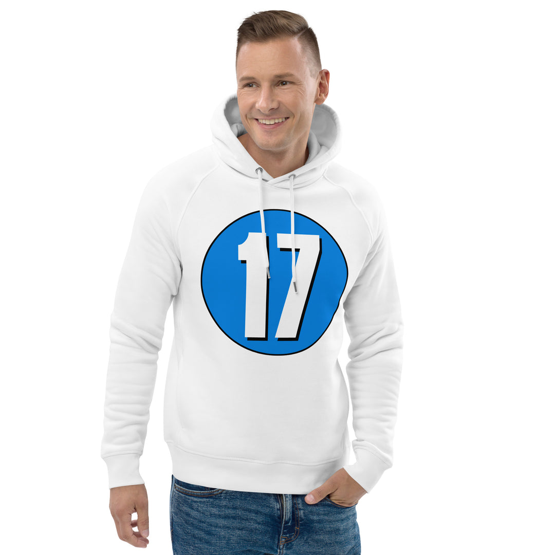 Unisex pullover hoodie: White on Blue 17