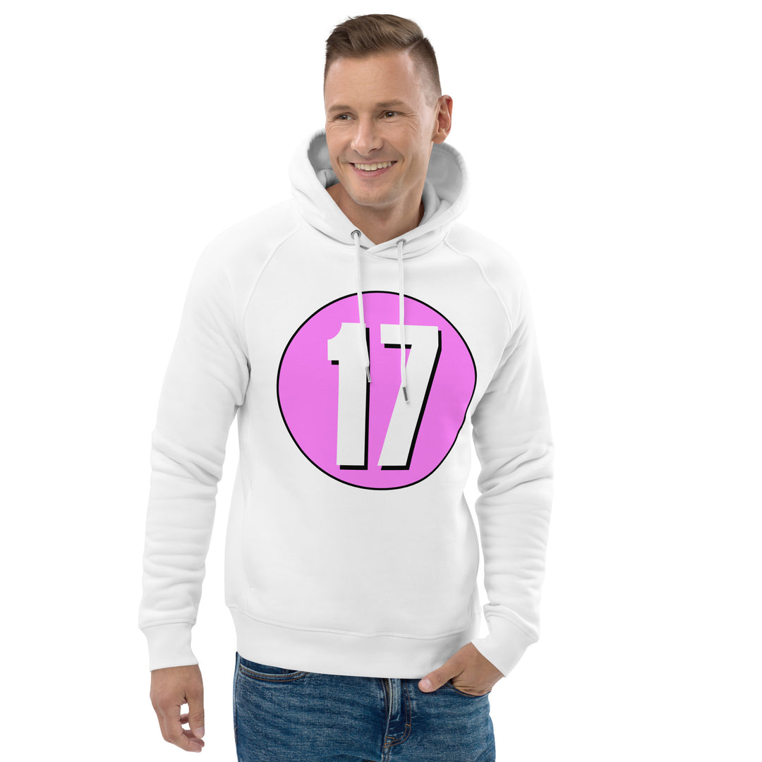 Unisex pullover hoodie: White on Pink 17