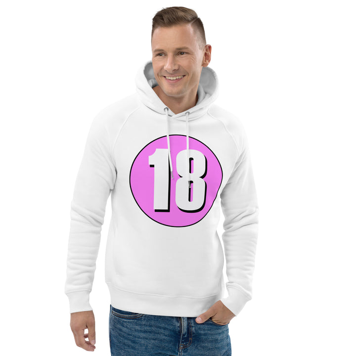 Unisex pullover hoodie: White on Pink 18