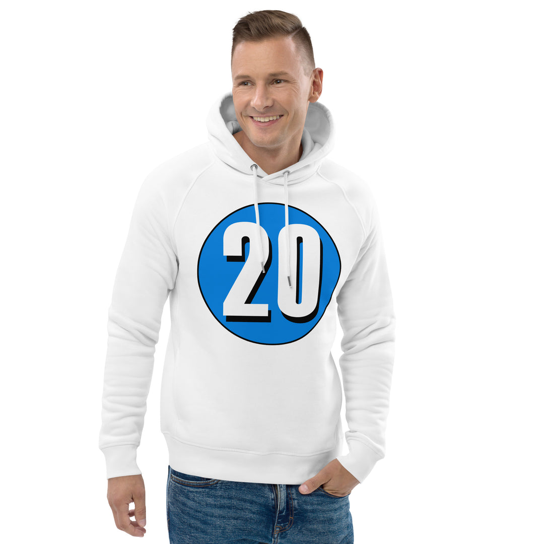 Unisex pullover hoodie: White on Blue 20