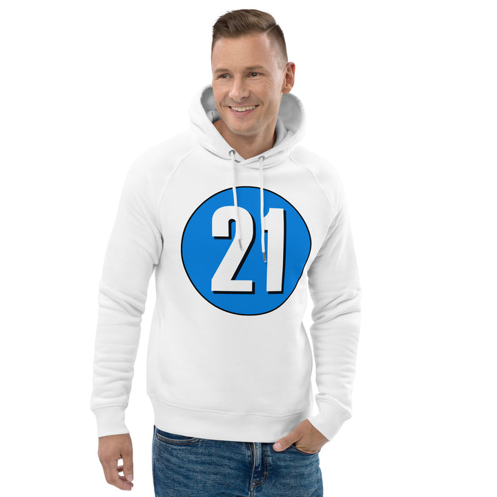 Unisex pullover hoodie: White on Blue 21