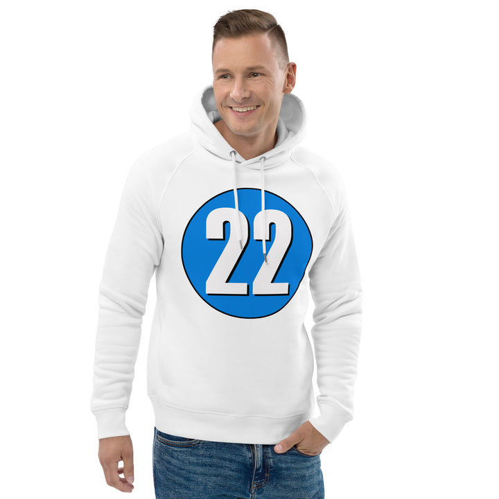 Unisex pullover hoodie: White on Blue 22