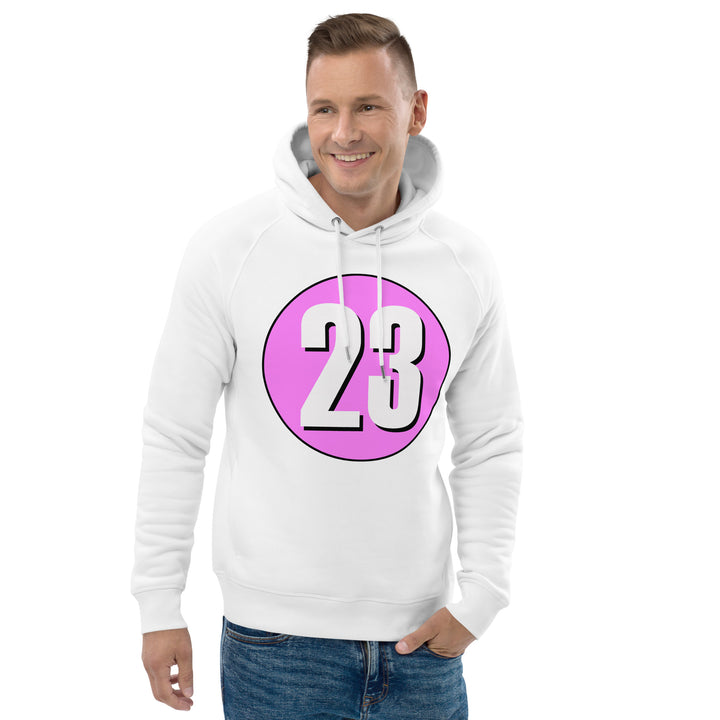 Unisex pullover hoodie: White on Pink 23