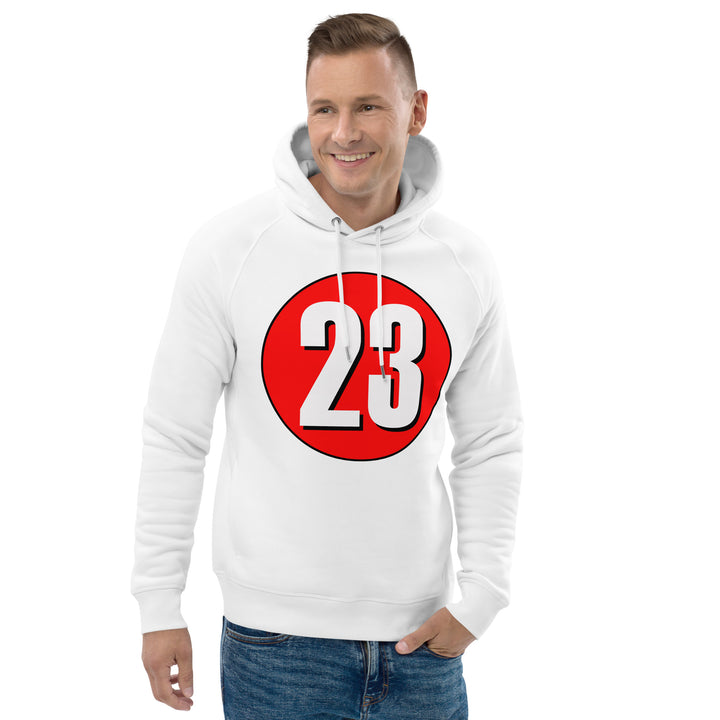 Unisex pullover hoodie: White on Red 23