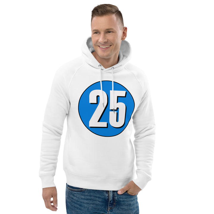 Unisex pullover hoodie: White on Blue 25