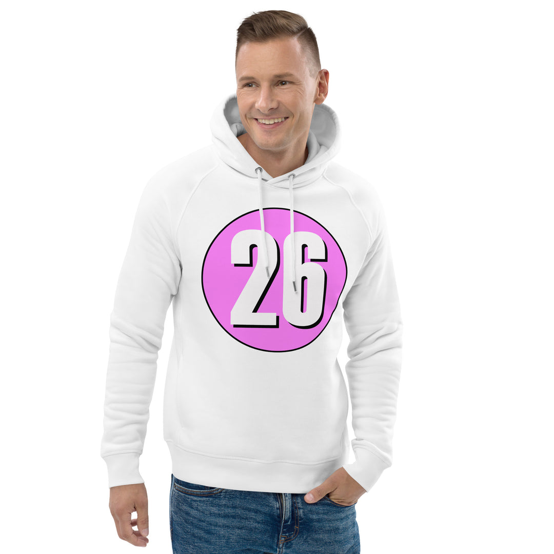 Unisex pullover hoodie: White on Pink 26