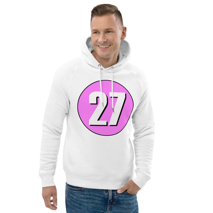 Unisex pullover hoodie: White on Pink 27