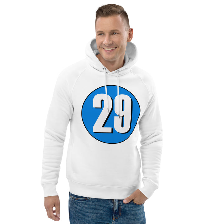 Unisex pullover hoodie: White on Blue 29