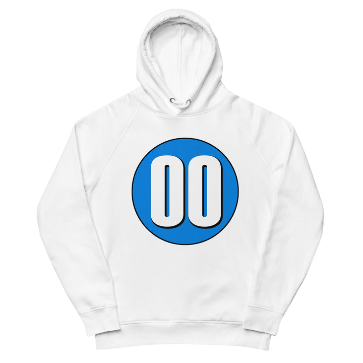 Unisex pullover hoodie: White on Blue 00