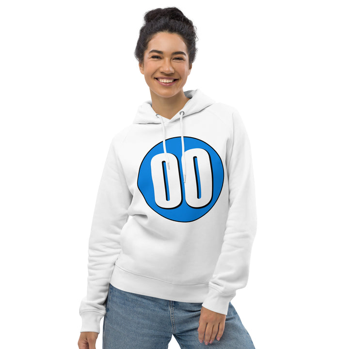 Unisex pullover hoodie: White on Blue 00