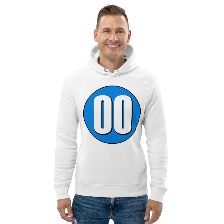 Unisex pullover hoodie: White on Blue 00