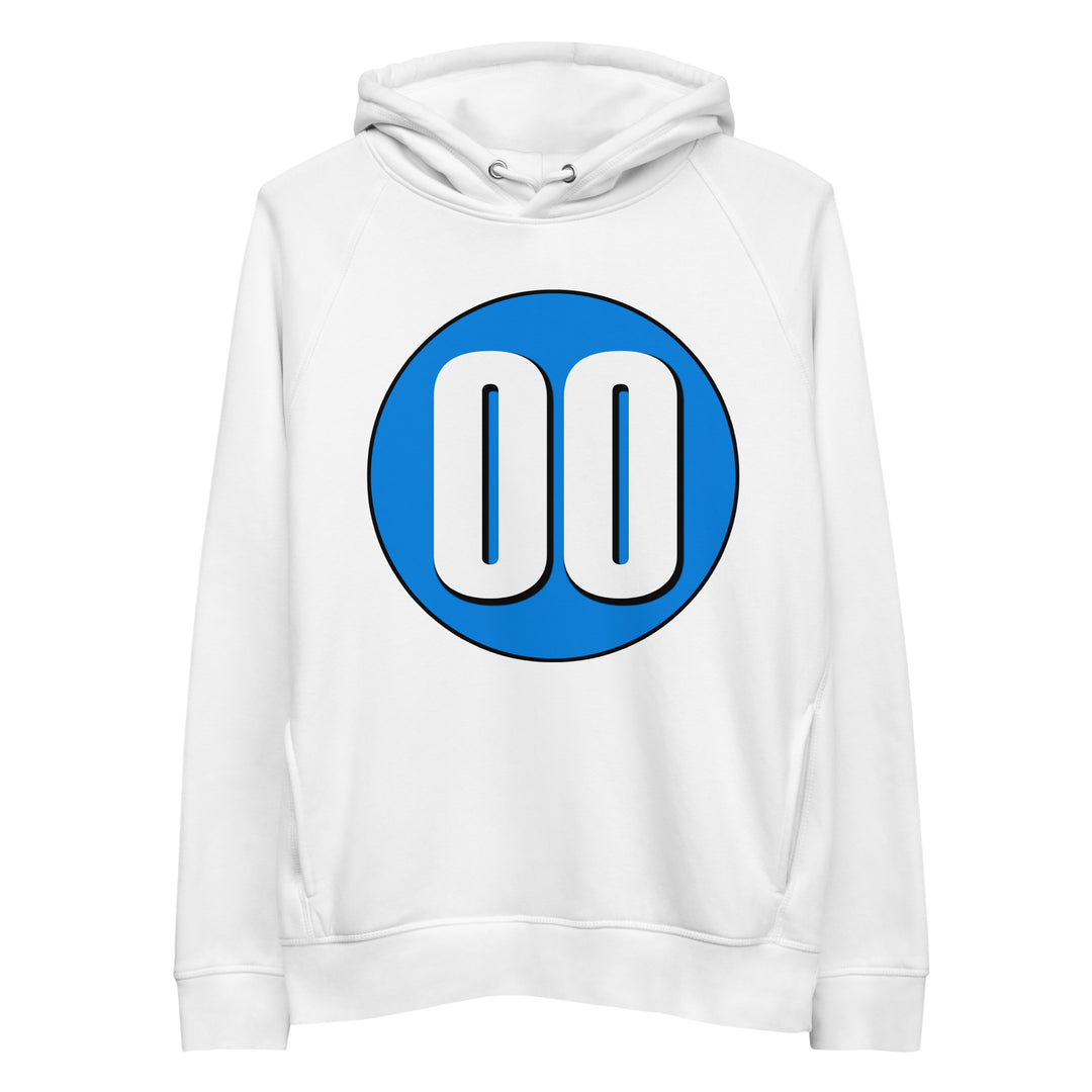 Unisex pullover hoodie: White on Blue 00