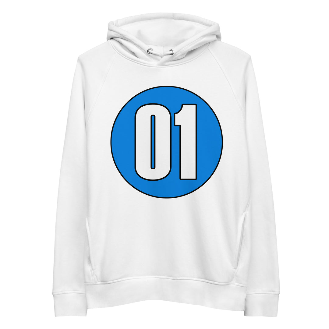 Unisex pullover hoodie: White on Blue 01