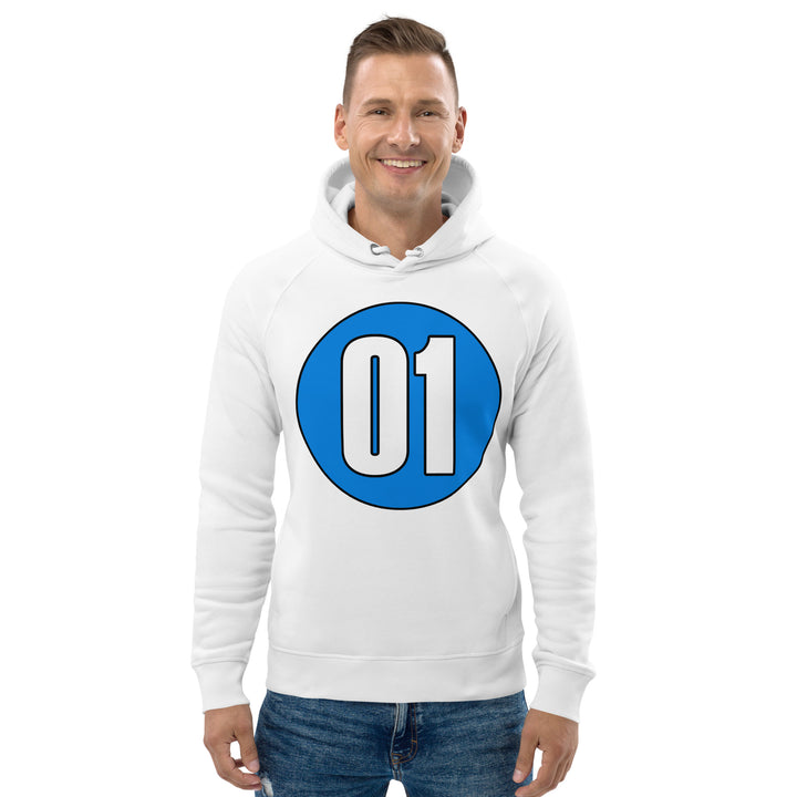 Unisex pullover hoodie: White on Blue 01