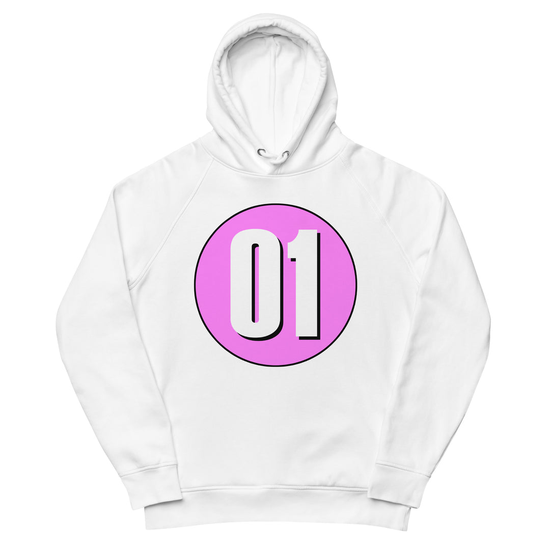 Unisex pullover hoodie: White on Pink 01