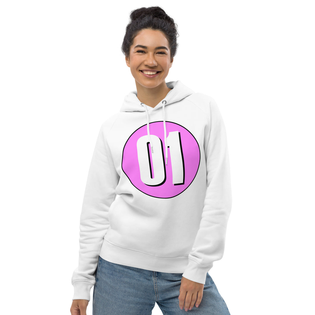 Unisex pullover hoodie: White on Pink 01