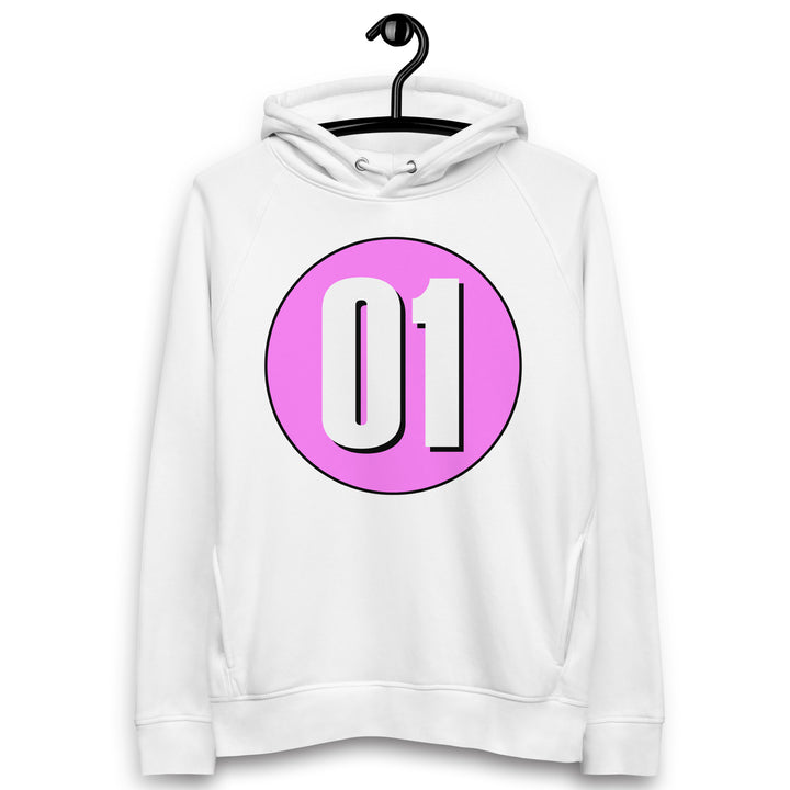 Unisex pullover hoodie: White on Pink 01