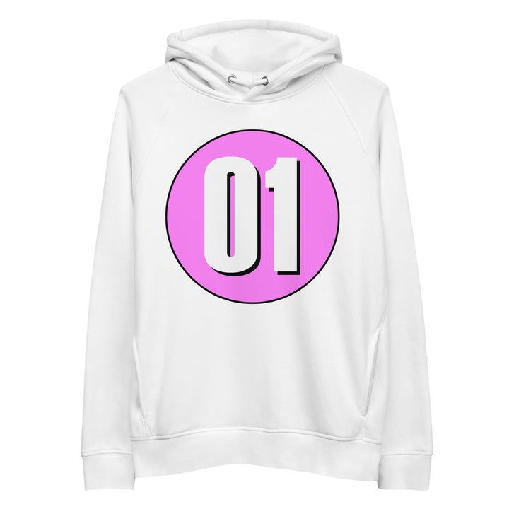 Unisex pullover hoodie: White on Pink 01