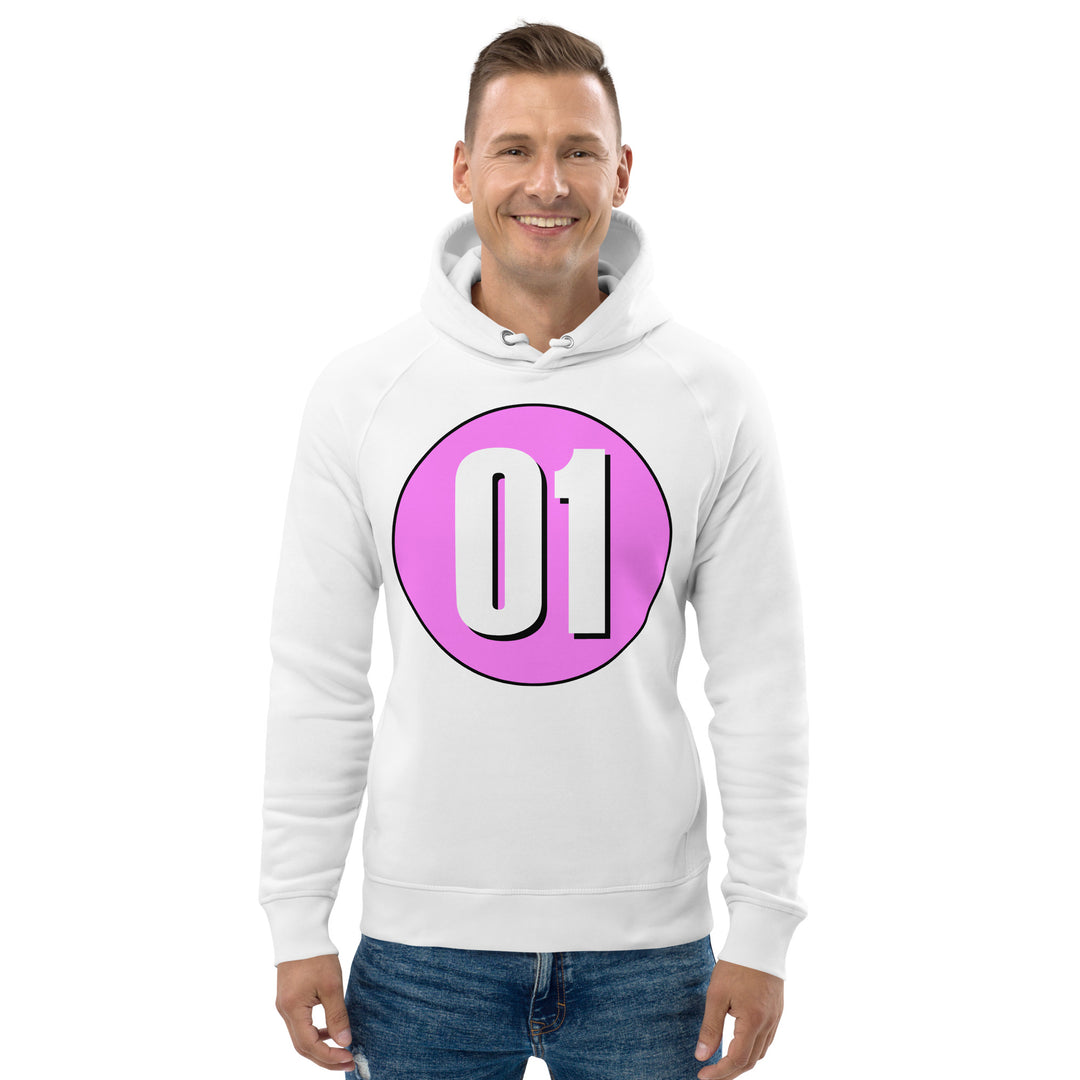 Unisex pullover hoodie: White on Pink 01