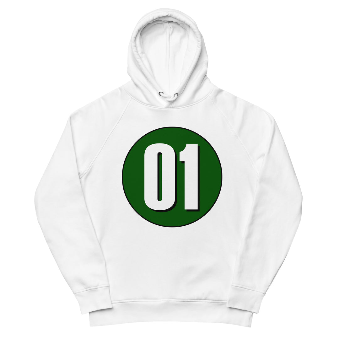 Unisex pullover hoodie: White on Hunter Green 01