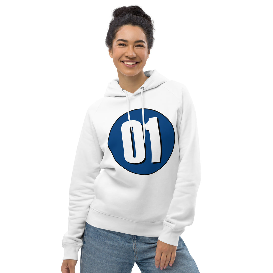 Unisex pullover hoodie: White on Navy Blue 01