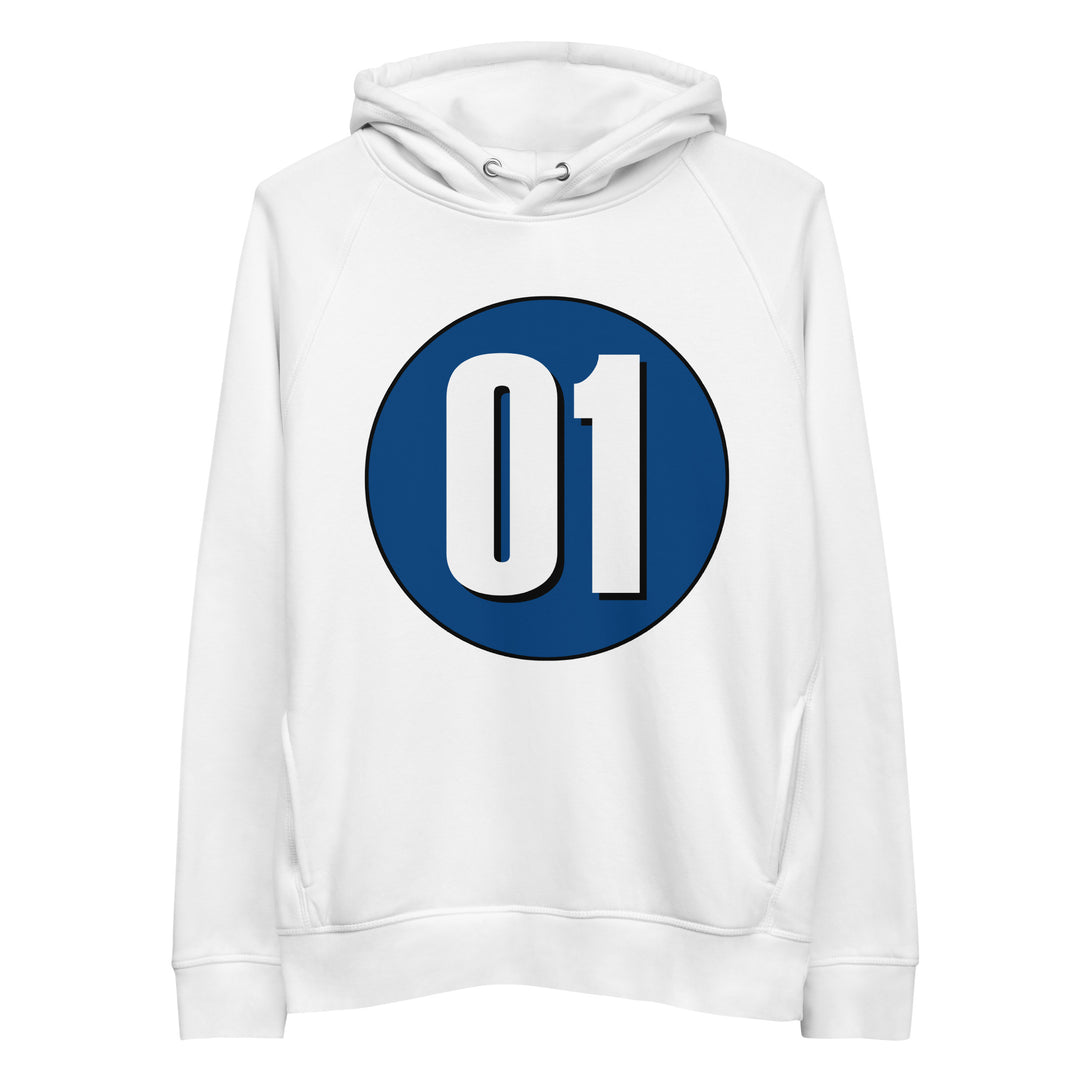 Unisex pullover hoodie: White on Navy Blue 01