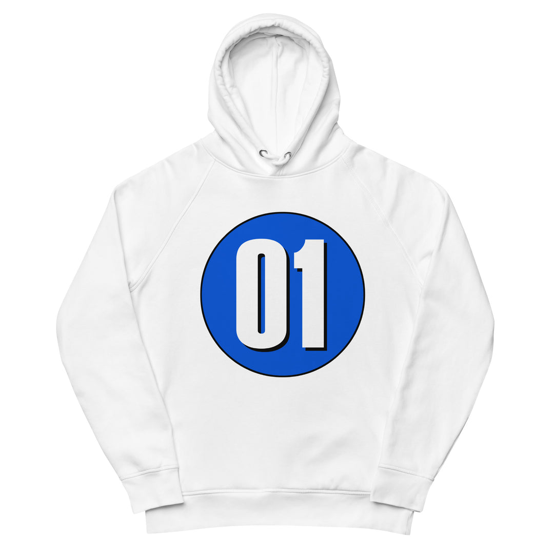 Unisex pullover hoodie: White on Periwinkle 01