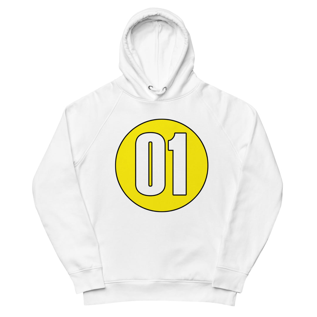 Unisex pullover hoodie: White on Yellow 01