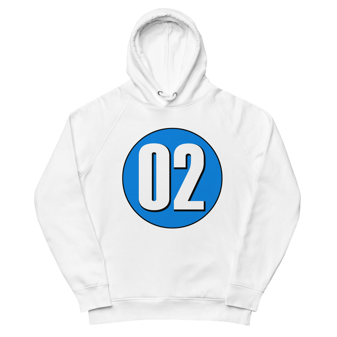 Unisex pullover hoodie: White on Blue 02