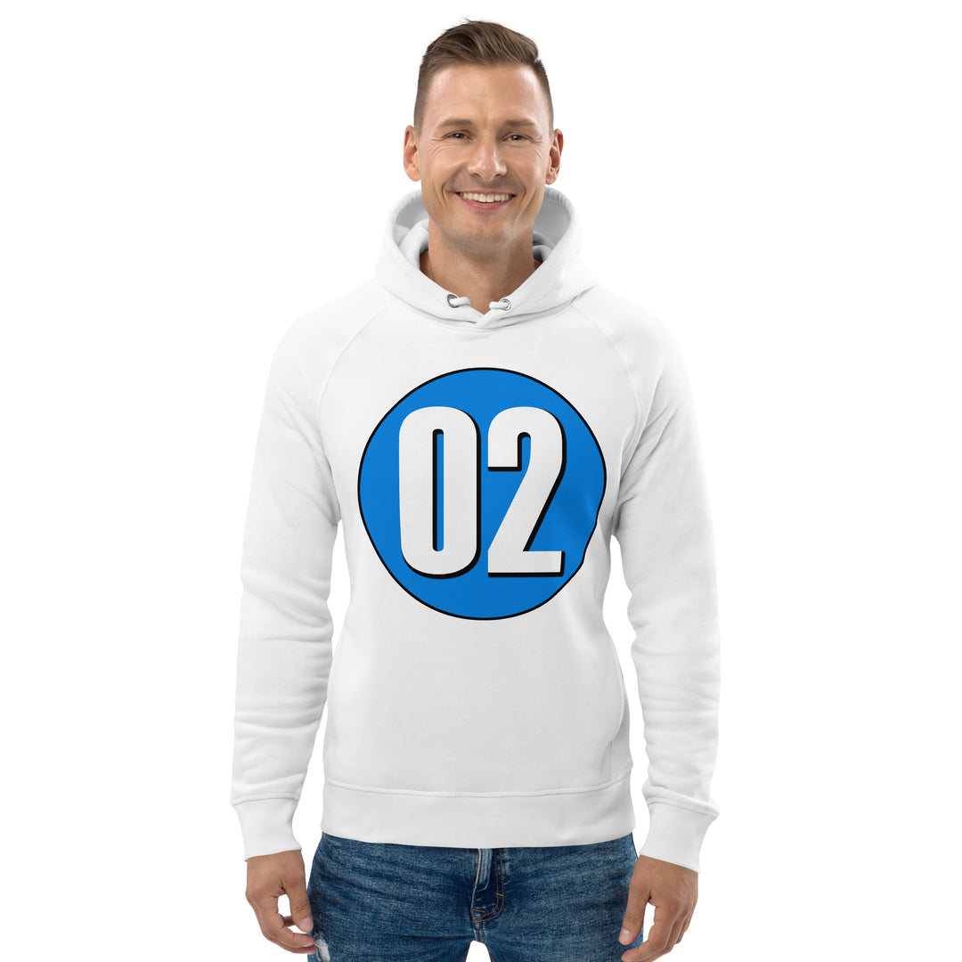 Unisex pullover hoodie: White on Blue 02