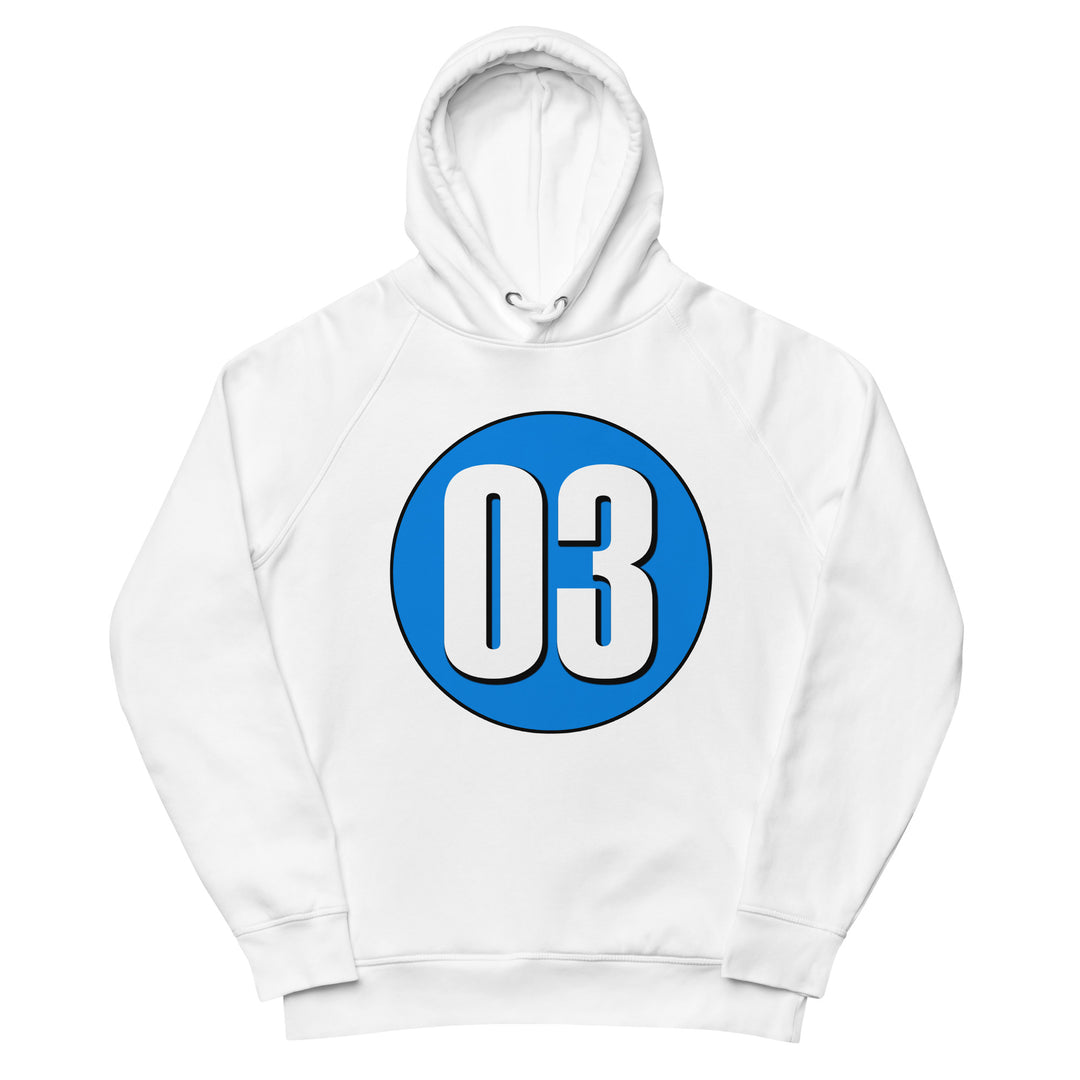 Unisex pullover hoodie: White on Blue 03