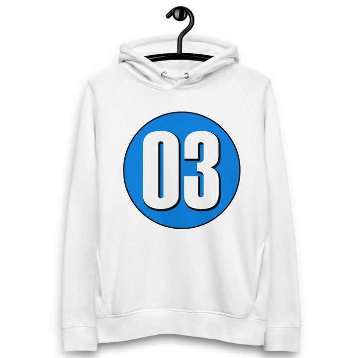 Unisex pullover hoodie: White on Blue 03