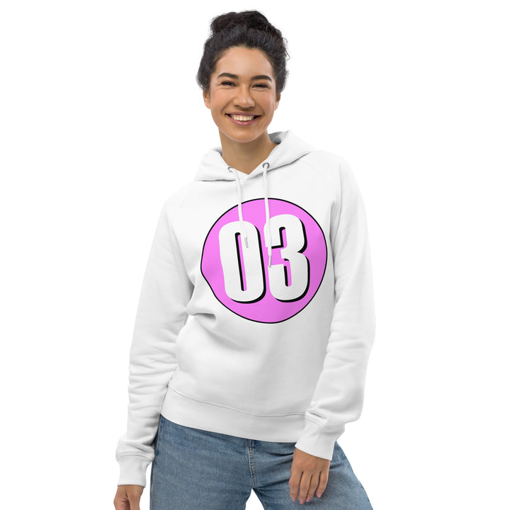 Unisex pullover hoodie: White on Pink 03